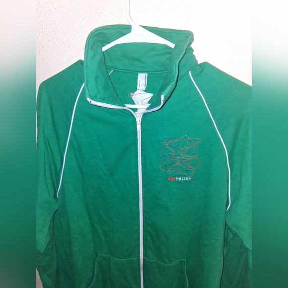 Women's American Apparel Art Prize Long Sleeve Full Zip Jacket Green White M - Picture 2 of 6
